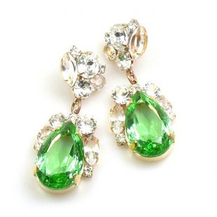 Fountain Earrings for Pierced Ears ~ Clear with Green