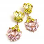 Aztec Sun Earrings Pierced ~ Pink with Citrine Yellow