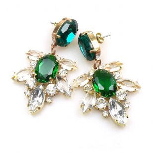 Xantypa Earrings Pierced ~ Clear Crystal with Emerald