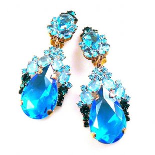 Iris Earrings Clips-on ~ Extra Aqua Emerald