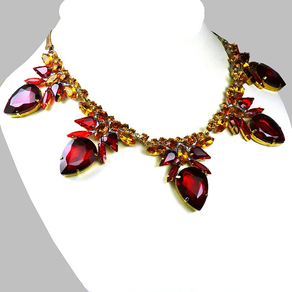 dagbog Lad os gøre det tandpine Clementine Necklace ~ Red with Topaz : LILIEN CZECH, authentic Czech  rhinestone jewelry