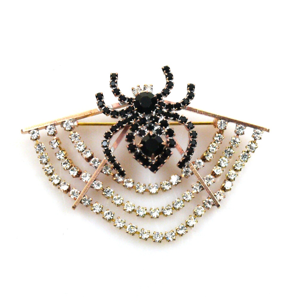 Spider on Web Brooch ~ Black with Clear Crystal* : LILIEN CZECH
