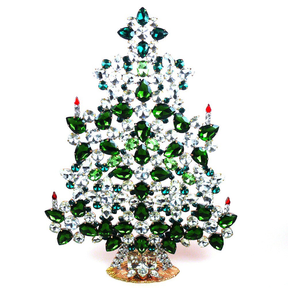 32 cm XXL Xmas Tree Decoration Teardrops Green Emerald Clear