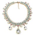 Raindrops Necklace ~ Clear Crystal with Pink and Aqua