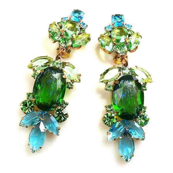 Iris Grande Clips Earrings ~ Silver Green Aqua : LILIEN CZECH ...